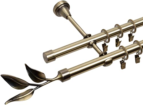 RENA Gardinenstange 19/19 mm Vorhangstange 2-läufig| Metall Elegante klassische Gardinenstange mit geräuscharmen Rollen | Inklusive Montagezubehörset | Antik Gold 160cm |Bawaro von RENA