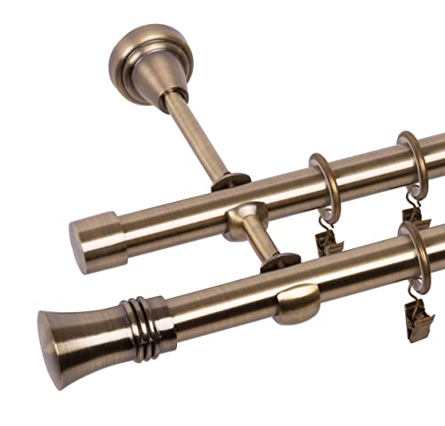 RENA Gardinenstange 19/19 mm Vorhangstange 2-läufig| Metall Elegante klassische Gardinenstange mit geräuscharmen Rollen | Inklusive Montagezubehörset | Antik Gold 180cm |Prince von RENA