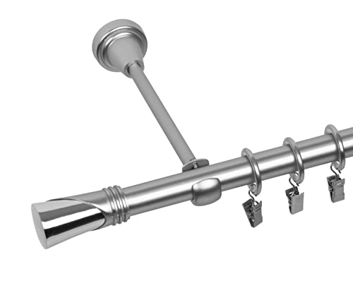 RENA Gardinenstange 19 mm Einfach | Metall-Einzelgardinenstange | Elegante klassische Gardinenstange mit geräuscharmen Rollen | Inklusive Montagezubehörset | Chrom Matt 280cm |Duncan von RENA