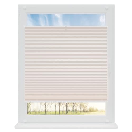 RENA Plissee ohne Bohren Rollos für Fenster | Faltrollos für Fenster & Tür | Plisseerollo nach Maß Verdunkelung | Fenster Rollos für Innen | Jalousie Creme 130x140 cm von RENA