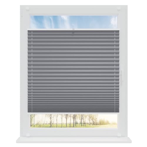 RENA Plissee ohne Bohren Rollos für Fenster | Faltrollos für Fenster & Tür | Plisseerollo nach Maß Verdunkelung | Fenster Rollos für Innen | Jalousie Grau 50x140 cm von RENA