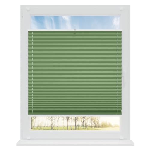 RENA Plissee ohne Bohren Rollos für Fenster | Faltrollos für Fenster & Tür | Plisseerollo nach Maß Verdunkelung | Fenster Rollos für Innen | Jalousie Grün 70x140 cm von RENA