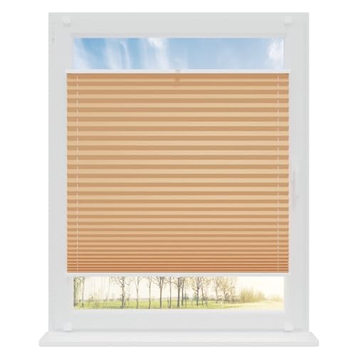 RENA Plissee ohne Bohren Rollos für Fenster | Faltrollos für Fenster & Tür | Plisseerollo nach Maß Verdunkelung | Fenster Rollos für Innen | Jalousie Sand 120x140 cm von RENA