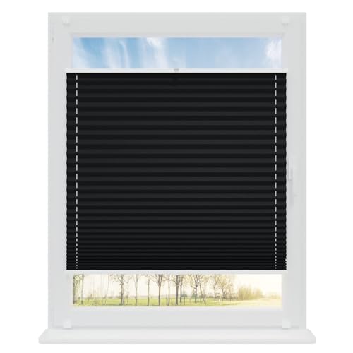 RENA Plissee ohne Bohren Rollos für Fenster | Faltrollos für Fenster & Tür | Plisseerollo nach Maß Verdunkelung | Fenster Rollos für Innen | Jalousie Schwarz 130x140 cm von RENA