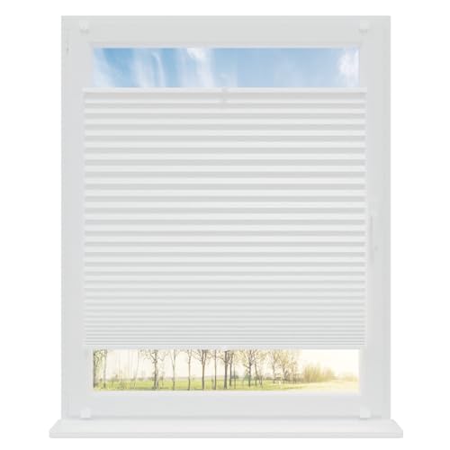 RENA Plissee ohne Bohren Rollos für Fenster | Faltrollos für Fenster & Tür | Plisseerollo nach Maß Verdunkelung | Fenster Rollos für Innen | Jalousie Weiß 125x220 cm von RENA