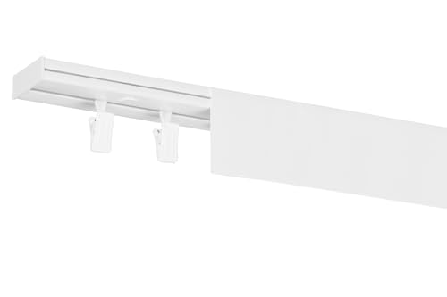 RENA Vorhangschiene 1-Läufig Gardinenschiene aus Kunststoff Vorhang-Deckenschiene mit Abdeckung und Klammern Gardinenleiste Gardinenstange Gardinen Vorhänge für Deckenmontage Weiß 120cm von RENA