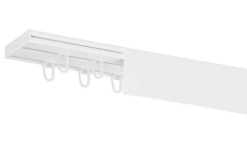 RENA Vorhangschiene 2-läufig Gardinenschiene aus Kunststoff Vorhang-Deckenschiene mit Abdeckung und Überklipshaken Gardinenleiste Gardinenstange Gardinen Vorhänge für Deckenmontage Weiß 270cm von RENA