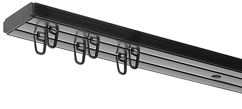 RENA Vorhangschiene 2-läufig Gardinenschiene aus Kunststoff Vorhang-Deckenschiene mit Klammern Gardinenleiste Gardinenstange Gardinen Vorhänge für Deckenmontage Schwarz 190cm von RENA