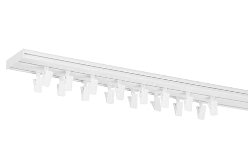 RENA Vorhangschiene 2-läufig Gardinenschiene aus Kunststoff Vorhang-Deckenschiene mit Klammern Gardinenleiste Gardinenstange Gardinen Vorhänge für Deckenmontage Weiß 300cm von RENA