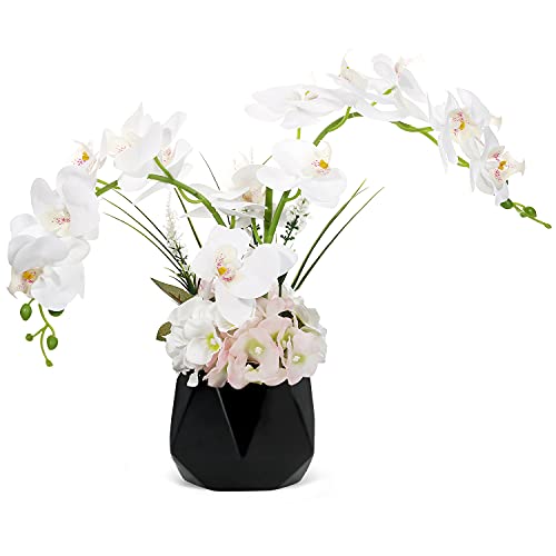 RENATUHOM Künstliche Orchideen wie echt Künstliche Blumen im Topf weiße Kunstorchidee Blume im Topf künstliche Pflanzen weiße Orchidee Dekoration für Zuhause Wohnzimmer Badezimmer von RENATUHOM