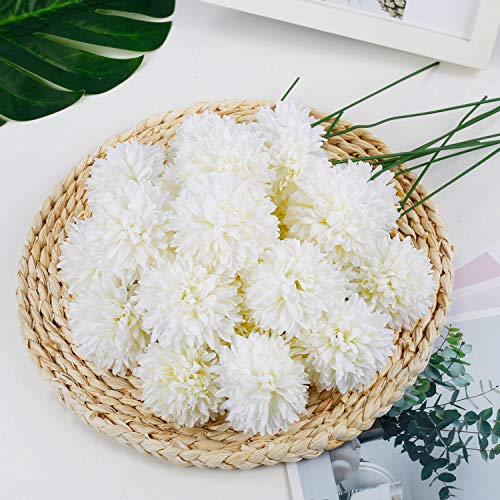 Weiße künstliche Blume Hortensie 25 Stück, langer Stiel gefälschte Blume Tischtennis Chrysanthemenschaum Brauthochzeitsstrauß, realistische Blütenblume für Hausgartenparty Hotel Office Decor von RENATUHOM