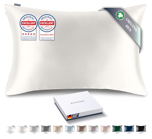 RENESSY Kissenbezug aus 100% Bio-Seide 40x60 cm - 22 Momme Maulbeerseide, Güteklasse 6A, Oeko-Tex zert. in Deutschland - Luxus für Haar und Haut, 1 Stück (Naturseide Off-White) von RENESSY