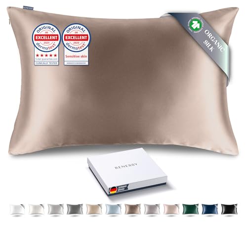 RENESSY Kissenbezug aus 100% Bio-Seide 40x60 cm - 22 Momme Maulbeerseide, Güteklasse 6A, Oeko-Tex zert. in Deutschland - Luxus für Haar und Haut, 1 Stück (Warmes Taupe) von RENESSY
