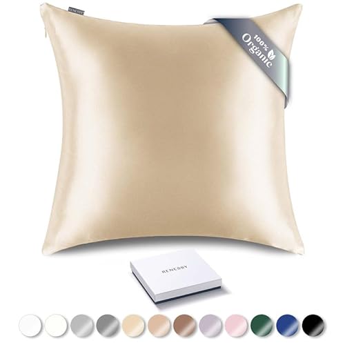 RENESSY Bio Seide Kissenbezug 80x80 cm - 100% Bio-Maulbeerseide, 22 Momme, Natürlich Hypoallergen, Fördert Haar- und Hautgesundheit, 1 Stück (Champagner) von RENESSY