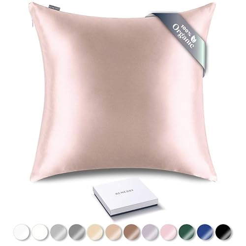 RENESSY Bio Seide Kissenbezug 80x80 cm - 100% Bio-Maulbeerseide, 22 Momme, Natürlich Hypoallergen, Fördert Haar- und Hautgesundheit, 1 Stück (Himmlisches Rosa) von RENESSY