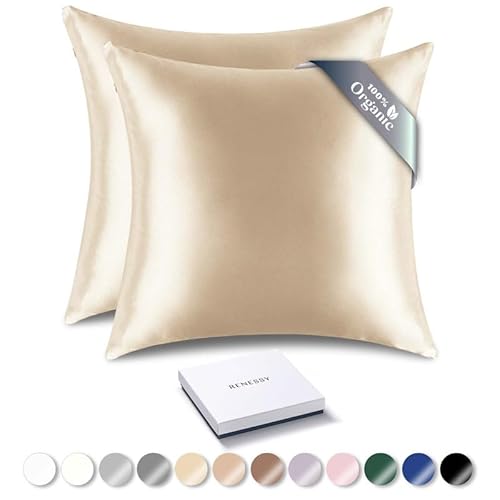 RENESSY Bio Seide Kissenhüllen 40x40 cm 2er-Pack - 100% Bio-Maulbeerseide, 22 Momme, Natürlich Hypoallergen, Fördert Haar- und Hautgesundheit (Champagner) von RENESSY