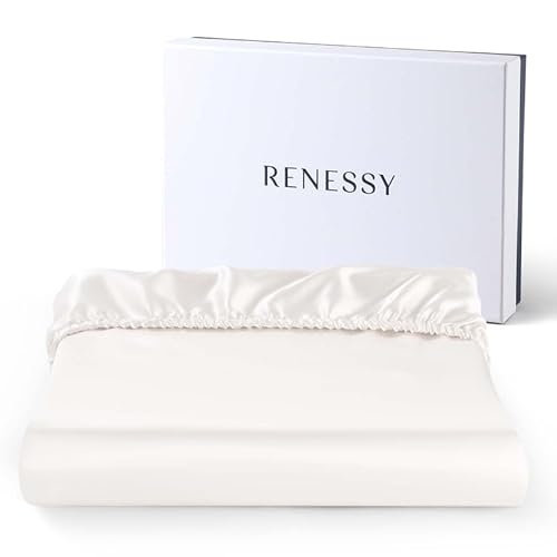 RENESSY Bio Seide Spannbettlaken 160x200cm - Bettbezug aus 100% Bio-Maulbeerseide, 22 Momme, Matratzenhöhe bis 25cm (Naturseide Off-White) von RENESSY