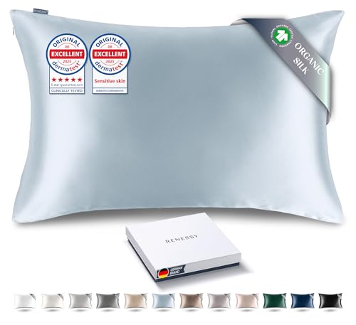 RENESSY Kissenbezug aus 100% Bio-Seide 50x90 cm - 22 Momme Maulbeerseide, Güteklasse 6A, Oeko-Tex zert. in Deutschland - Luxus für Haar und Haut, 1 Stück (Wolkenblau) von RENESSY