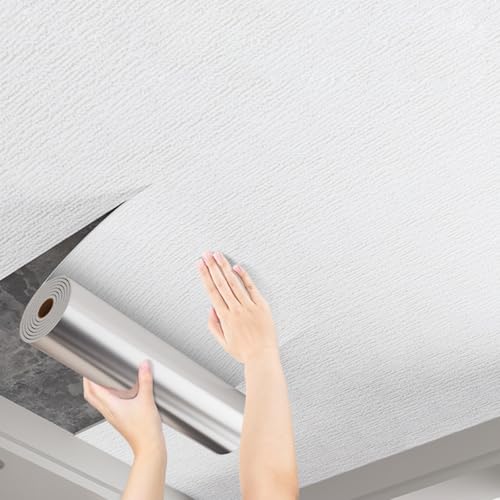 Deckenpaneele Deckenplatten Strukturierte, Überstreichbare, Selbstklebend Tapete Weiß, Aufkleben Auf Badezimmerdeckenplatten PVC – Dekorative Fliesen Für Büro/ Wohnzimmer/ Garage, Abwaschbare(Wide 50c von RENLXFI