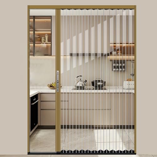 Falttür Falttüren Klare Acryl Falttür Mit Aluminiumrahmen, Schiebetür Ziehharmonika Tür, Innentür Einzel/Doppeltüren Für Türöffnungen, Abschließbarer Transparenter Raumtrennung(Gold,WxH 125x200cm) von RENLXFI
