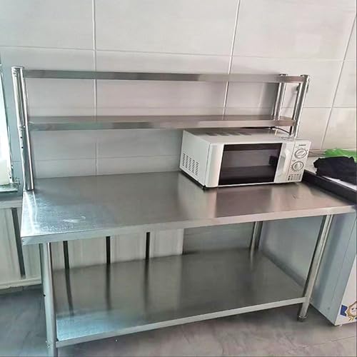 Metall-Vorbereitungstisch mit Stauraum, Edelstahl-Bedienpult-Arbeitstisch für gewerbliche Restaurant- und Privatküchen, Werkbank-Arbeitsplatte und 2 verstellbaren Ablageflächen(140cm/55" H,90x70cm/35. von RENLXFI
