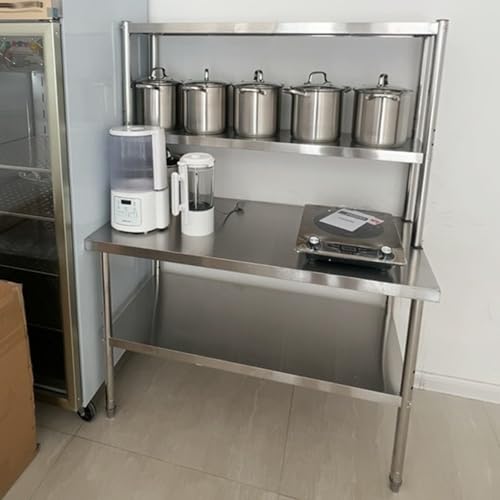 RENLXFI Commercial Stainless Steel Table with Overshelf, Indoor Outdoor Preparation Table for School Hotel Hospital Restaurant, Metal Kitchen Island(Tall 140cm/55in,LxW 100x50cm) von RENLXFI