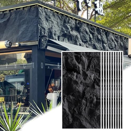 RENLXFI Deckenpaneele Deckenplatten 3D Kunststein Wandpaneele, PU Akzent Hintergrundabdeckung Für Den Innen Außenbereich, DIY wasserdichte Tapete, Dekorative Wandverkleidung(Black,10 Pack) von RENLXFI