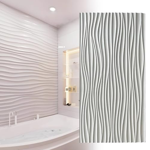 RENLXFI Deckenpaneele Deckenplatten Badezimmer Wandverkleidungsplatten, Weiß, PU-Wandverkleidung Im 3D Wellendesign, Dekorativ Für Innenräume, Hintergrundverkleidung(5 pcs) von RENLXFI
