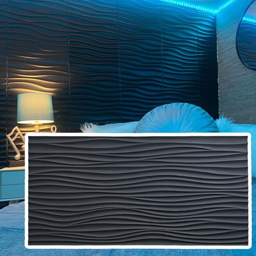 RENLXFI Deckenpaneele Deckenplatten Schwarze Wandverkleidungsplatten, 3D Gewellte, Strukturierte Akzentwandpaneele Für Wohnzimmer, Schlafzimmer, TV-Hintergrund, PU Vertäfelung(5 pcs) von RENLXFI