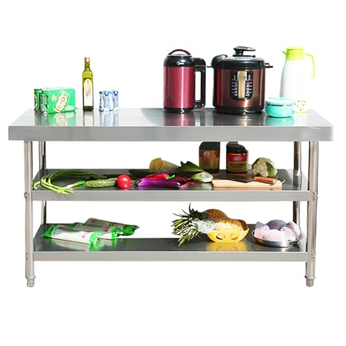 Stainless Steel Table Metal Utility Kitchen Prep Work Bench, School Hotel Catering Operation Desk with Undershelf, Rust-Proof Service Tables(2 Tier,LxWxH 80x80x80cm) von RENLXFI