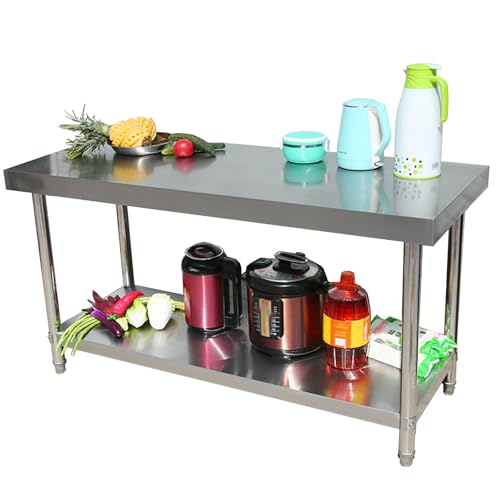Stainless Steel Table Metal Utility Kitchen Prep Work Bench, School Hotel Catering Operation Desk with Undershelf, Rust-Proof Service Tables(3 Tier,LxWxH 80x80x80cm) von RENLXFI