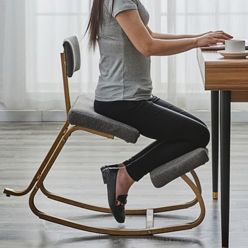 kniestuhl ergonomisch Ergonomischer Kniestuhl mit Rückenstütze, Schaukelstuhl mit kniender Haltung, Schreibtischhocker, aufrecht, Grau, für Teenager und Erwachsene, Computerarbeiter, höhenverstellbare von RENLXFI