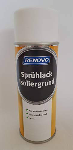 Renovo Isoliergrund für Nikotin-, Fett-, Teer- und abgetrocknete Wasserflecken, Weiss, Matt, für Innen + Außen, lösemittelbasiert, 400 ml von Renovo