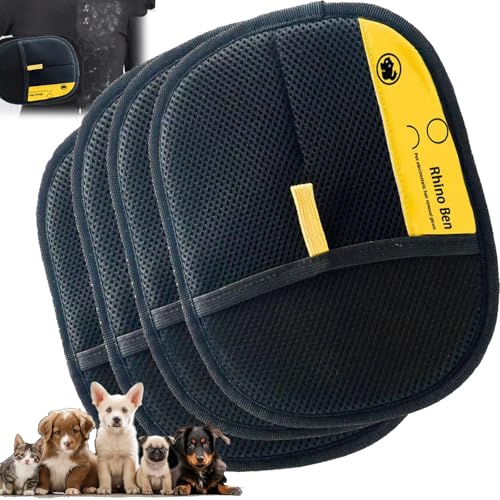 RENQIDD Tierhaarentfernungshandschuh für Hunde, Tierhaarentfernungshandschuh, Rhino Ben Wiederverwendbare elektrostatische Handschuhe Doppelseitiger Pflegehandschuh (4PC) von RENQIDD