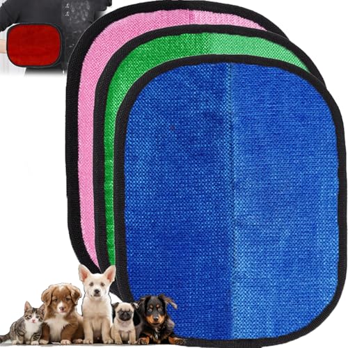 RENQIDD Tierhaarentfernungshandschuh für Hunde, Tierhaarentfernungshandschuh, Rhino Ben Wiederverwendbare elektrostatische Handschuhe Doppelseitiger Pflegehandschuh (Rosa + Grün + Blau) von RENQIDD