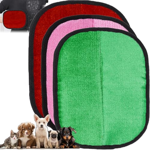 RENQIDD Tierhaarentfernungshandschuh für Hunde, Tierhaarentfernungshandschuh, Rhino Ben Wiederverwendbare elektrostatische Handschuhe Doppelseitiger Pflegehandschuh (Rot + Rosa + Grün) von RENQIDD