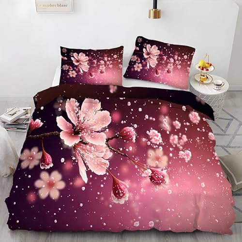 Traum Bettwäsche 135x200 KirschblüTen 3 Teilig Bettbezug Sets mit Reißverschluss Rosa Weich Microfaser Bettdeckenbezug und 2 Kissenbezug 80x80 cm von RENTRA