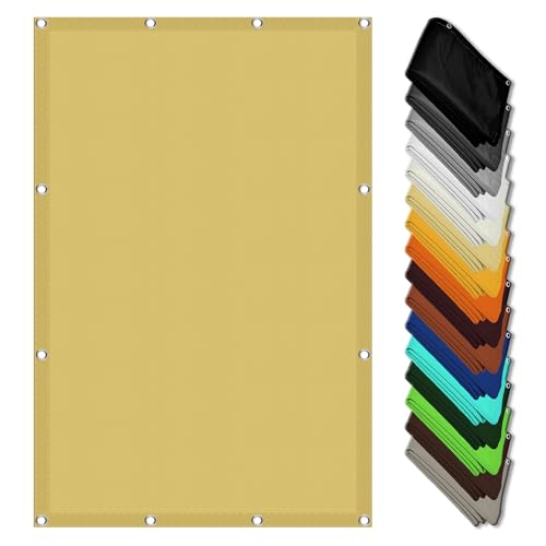 Schattentuch mit Ösen 2.2 x 6.5 m Wasserabweisend Sonnensegel Sonnenschutznetz Schattiernetz mit Ösen Segeltuch 4 × 1.5 M Seile für Balkon Camping Terrasse Pergola, Sandgelb von RENWEIWEI