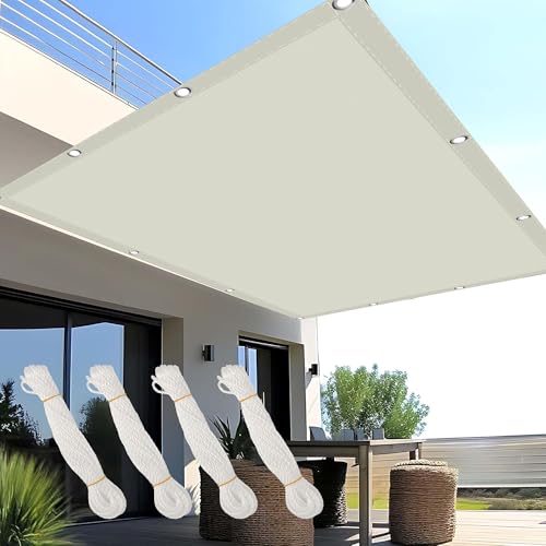 Sichtschutz mit Ösen 1 x 2.9 m Premium PES Polyester Wasserabweisend Imprägniert Rechteck Camping Schatten mit Spannseilen mit Ösen für Außenbereich Garten, cremefarben von RENWEIWEI