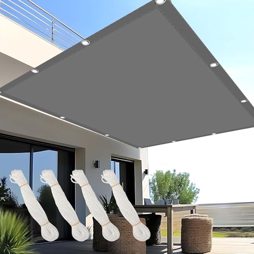 Sonnensegel 1.7 x 4 m 100% Wasserabweisend 98% UV Beständig Segeltuch Pergola Überdachung Plane mit Ösen Segeltuch 4 × 1.5 M Seile für Draußen Patio Terrasse Camping, Hellgrau von RENWEIWEI