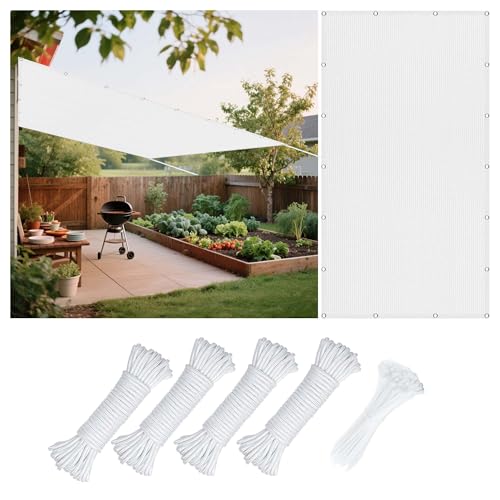 Sonnensegel Atmungsaktiv Nach Maß 342 x 374 cm Rechteckig Atmungsaktiv 98% UV Schutz Balkonbespannung Reißfest Vielen Größen mit Spannseilen für Terrasse Camping, Weiß Sonnensegel Atmungsaktiv Nach Maß 342 x 374 cm Rechteckig Atmungsaktiv 98% UV Schutz Balkonbespannung Reißfest Vielen Größen mit Spannseilen für Terrasse Camping, Weiß von RENWEIWEI