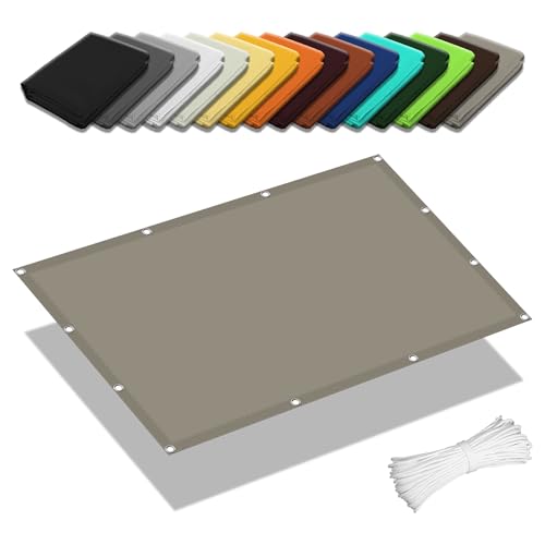 Sonnensegel Wasserdicht 1.5 x 2.6 m Rechteckig Wasserdicht Sonnenschutz Windschutz Segel Baldachin Segeltuch mit Ösen Segeltuch 4 × 1.5 M Seile für Terrasse Camping, Taupe von RENWEIWEI