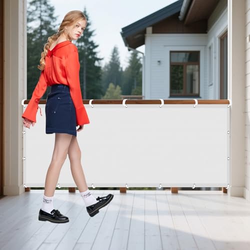 Sonnensegel Wasserdicht Sonnenschutz 1.5 x 3.6 m Rechteckig Wasserdicht 98% UV Schutz Terrassendach Sichtschutz Ohne Bohren mit Ösen Segeltuch für Garten Balkon, Weiß von RENWEIWEI