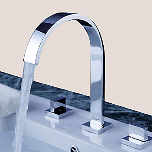 RENXR Wasserfall Chromwannenhahn, Badezimmerwaschtisch Armaturen, Dreiloch Tap DREI Löcher/Zwei Griffen, DREI Löcher Badarmaturen von RENXR