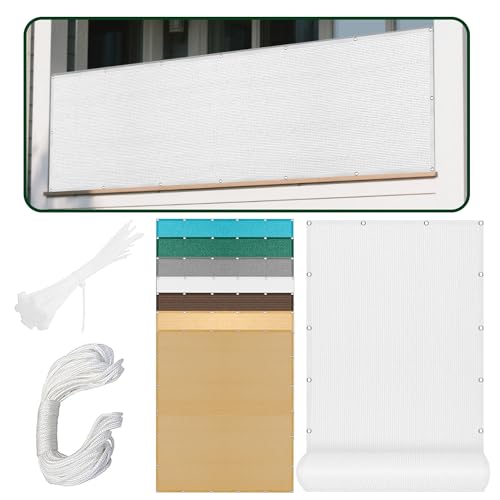 Atmungsaktiv Sonnensegel 130 x 480 cm Rechteckig Atmungsaktiv Sonnenschutz Windschutz Shading Garden Sunshade Net mit Ösen Segeltuch 4 × 1.5 M Seile für Balkon Terrasse, Weiß von RENXTAO