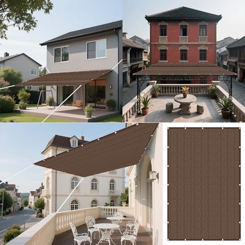 Atmungsaktiv Sonnensegel 220 x 470 cm Rechteckig Atmungsaktiv Sonnenschutz Windschutz Shading Garden Sunshade Net mit Ösen Segeltuch 4 × 1.5 M Seile für Balkon Terrasse, braun von RENXTAO