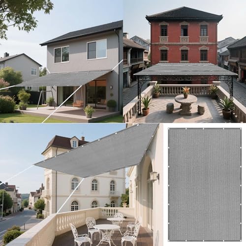 Atmungsaktiv Sonnensegel 280 x 295 cm Rechteckig Atmungsaktiv Sonnenschutz Windschutz Shading Garden Sunshade Net mit Ösen Segeltuch 4 × 1.5 M Seile für Balkon Terrasse, Hellgrau von RENXTAO