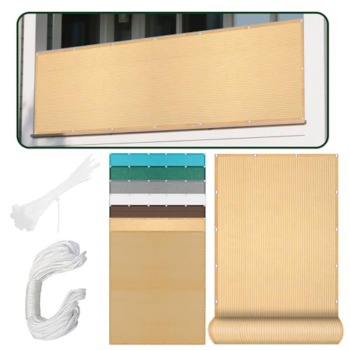 Atmungsaktiv Sonnensegel 490 x 580 cm Rechteckig Atmungsaktiv Sonnenschutz Windschutz Shading Garden Sunshade Net mit Ösen Segeltuch 4 × 1.5 M Seile für Balkon Terrasse, Creme Farben von RENXTAO