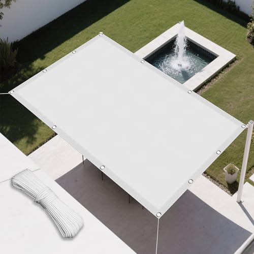 Sonnensegel Wasserfest 30 x 800 cm Rechteckig Wasserdicht Sonnenschutz Windschutz Sun Segel Sonnenschutz Plane mit Ösen Ohne Bohren mit Seil für Balkon Garten Terrasse, Weiß von RENXTAO