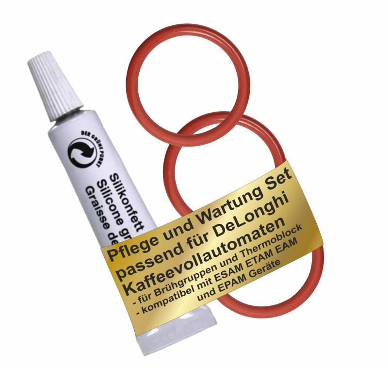 RENZ Dichtungsring Pfegeset passend für DeLonghi Kaffeeautomaten (Wartungset für Delonghi, 1-St., 3 Dichtungen für Brühgruppe und Brühkolben und 6g Silikonfett) von RENZ